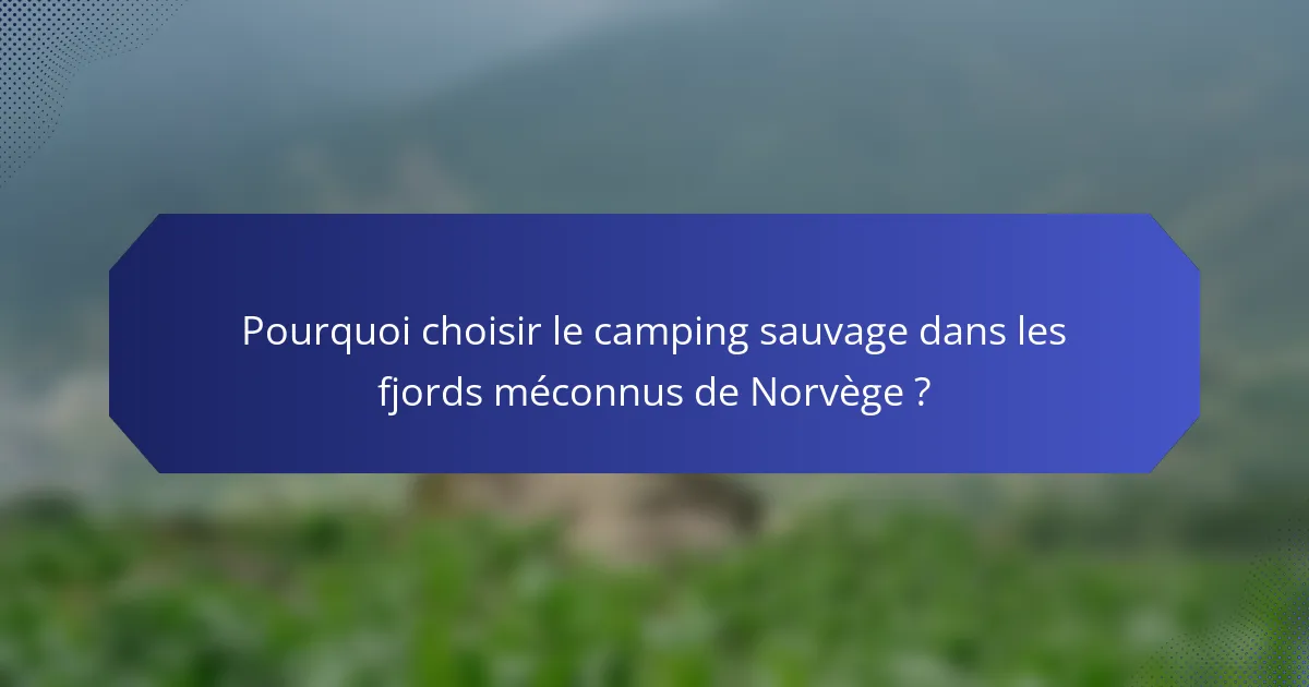Pourquoi choisir le camping sauvage dans les fjords méconnus de Norvège ?